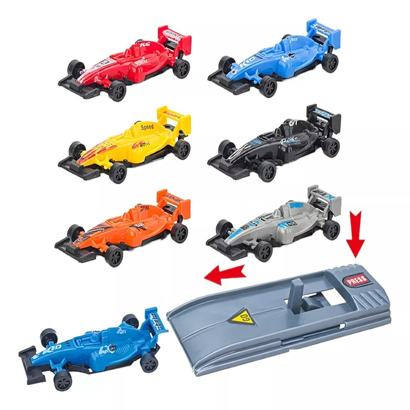 Kit 6 Mini Carrinhos De Formula 1 Com 2 Pistas