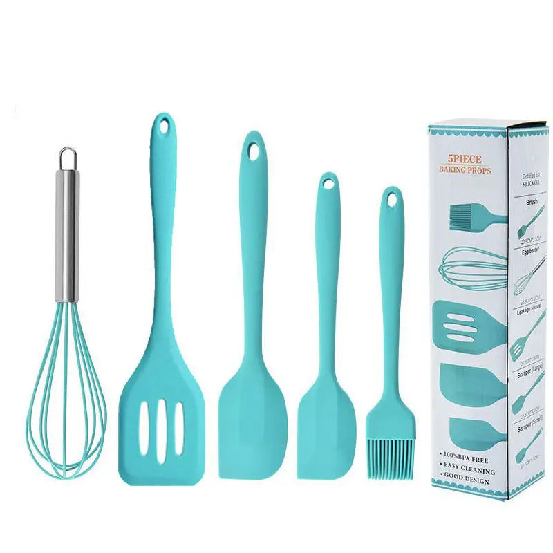 Kit Utensílios De Silicone Maciço Espátulas Concha Cozinha AZUL