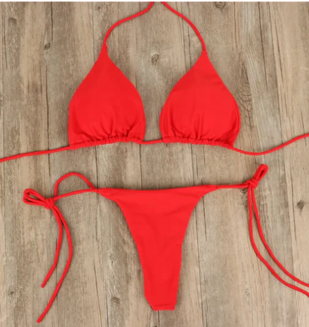 Conjunto de biquíni sexy para mulheres, maiô de duas partes, sutiã, gravata, lado, corda, tanga, roupas de praia, verão